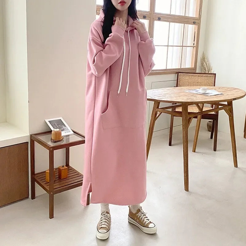 Dongdaemun Autumn/winter New Hooded Long Sweatshirt Petite Long Sleeve Dress Women's Spring Autumn Tweed Style Skirt - Seprincess