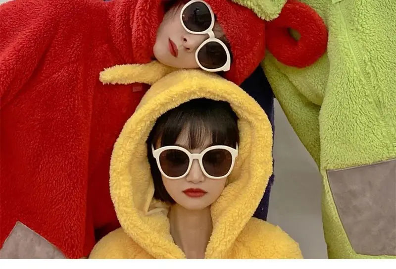 Kawaii Teletubbies Po Laa-Laa Dipsy Tinky Winky Women's Onesies Winter Girls Funny Coral Fleece Hooded Pajamas Home Clothes - Seprincess