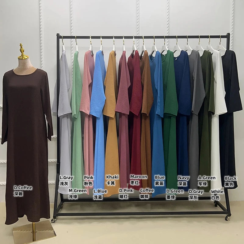 New Abaya Under Dress Long Sleeve With Pockets High Quality Jazz Crepe EID Muslim Women Basic Solid Modest Maxi Islamic Clothing - Seprincess