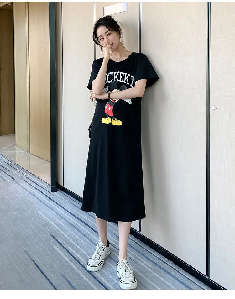 Disney Dongdaemun Maternity Dress Short Sleeve T-shirt Skirt 2022 Summer Cartoon Mickey Printed Summer Dress Fashion - Seprincess