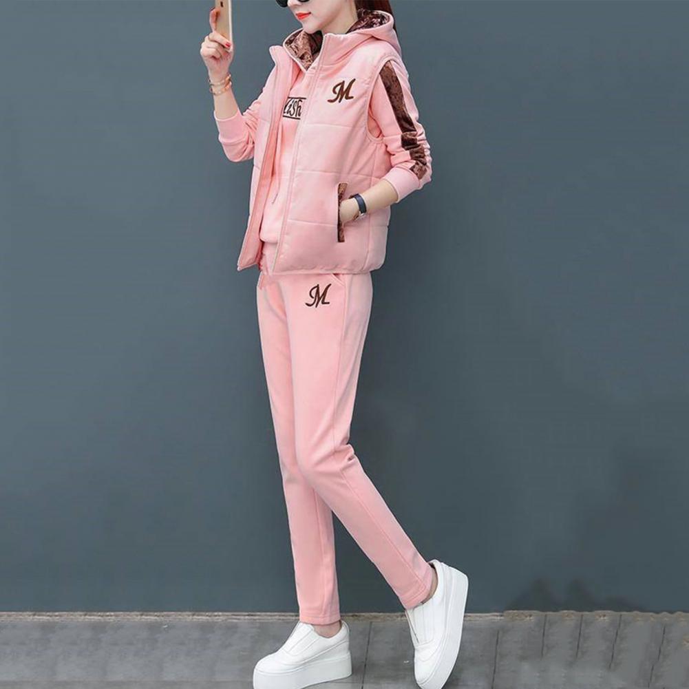 Fashion Warm Three Piece Set Women Outfit 2022 Fall Winter Thicken Tracksuit Casual Waistcoat + Hoodies + Pant Female Sweat Suit - Seprincess