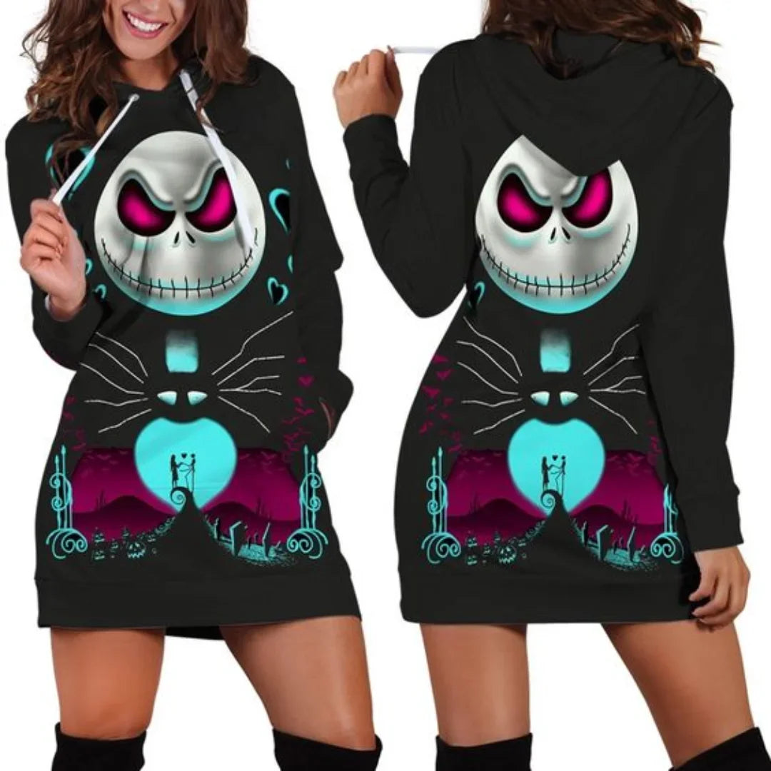 Jack Skellington Hoodie Dress Sweater Fashion Disney Dress Sweatshirt Dress 3d Allover Printed Hoodie for Women - Seprincess