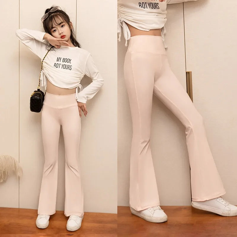 Children's Undershirts for Spring and Summer, Girls Wearing Flared Pants for Outdoor Wear, Sports Leggings, Elastic Leggings