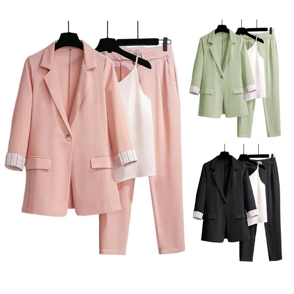 Chic Lady Business Outfit Three Piece Set Blazer Suit Pants Vest Set OL Style Notch Collar Women Business Outfit Commute - Seprincess