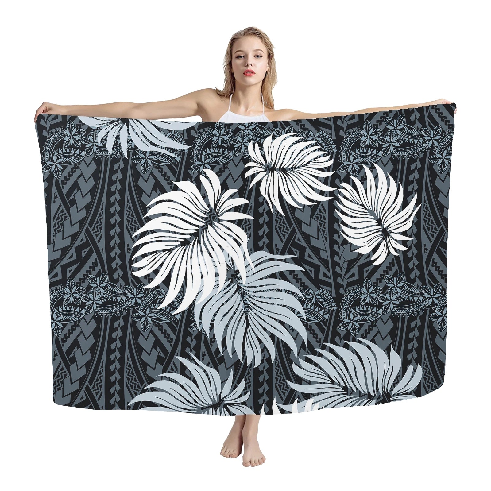 Beach Summer Wear Tops Tunic Bikini Cover Ups Wrap Skirt for Female Dropship Hawaiian Puakenikeni Flowers Women Sarong Pareo - Seprincess