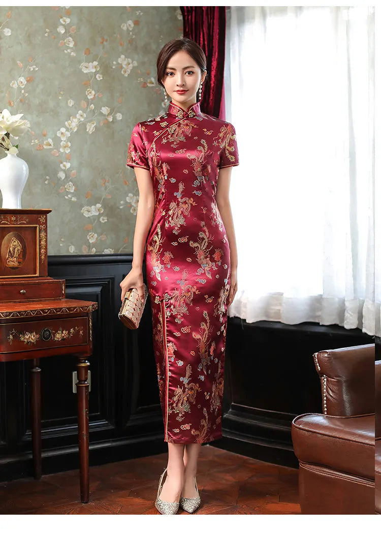 Chinese Style Qipao Sexy Women Plus Size Cheongsam Vintage Classic Chinese Dress Dragon And Phoenix Long Vestidos 4XL - Seprincess