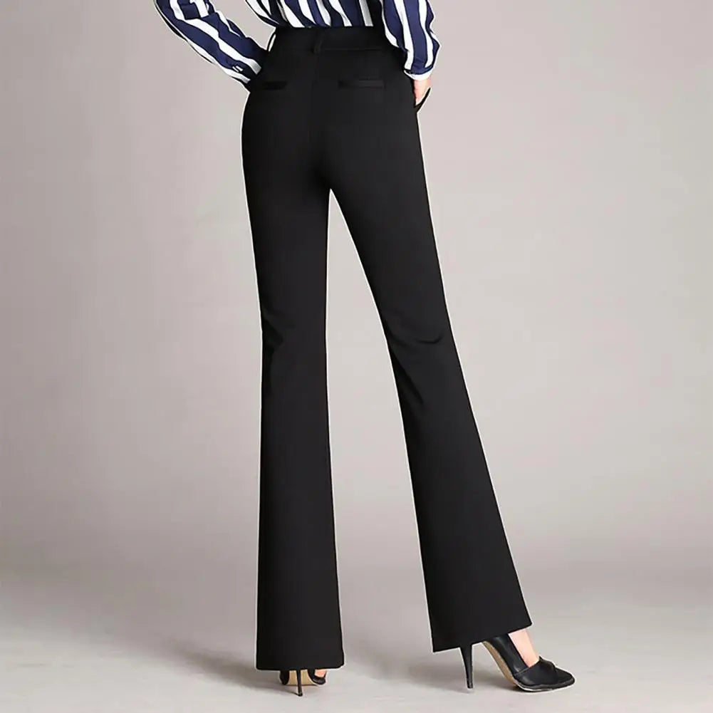 Women Trouser Flared Style High Waist Solid Colors Elastic Formal Long Pants Stretch Office Lady Trouser for Office