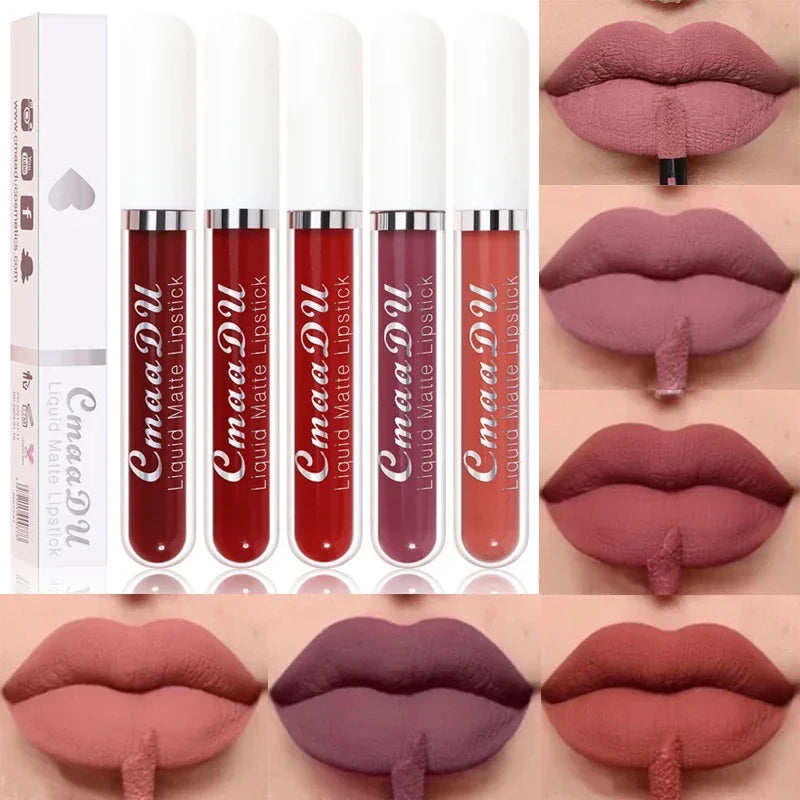 3Pcs/Set Waterproof Matte Nude Lip Gloss Brown Nude Pigment Dark Red Long Lasting Velvet Liquid Lipstick Women Makeup Lip Glaze - Seprincess