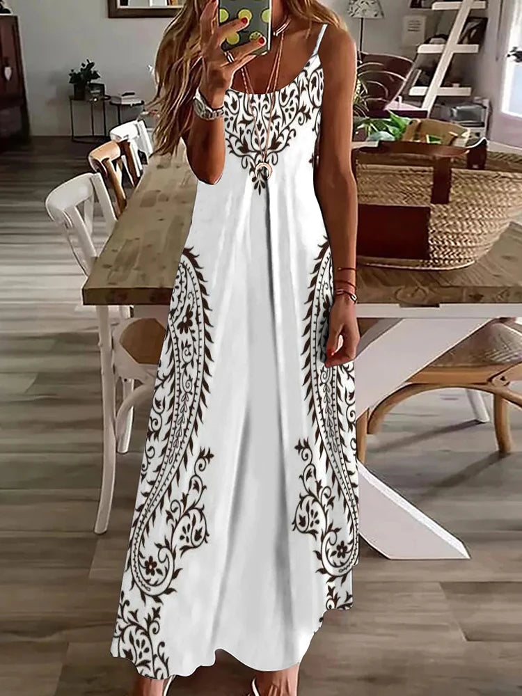 Spring And Summer Everyday Elegant Sleeveless Dress Casual Fashion Round Neck Long Dress Urban Street 3D Printed Women's Dress - Seprincess