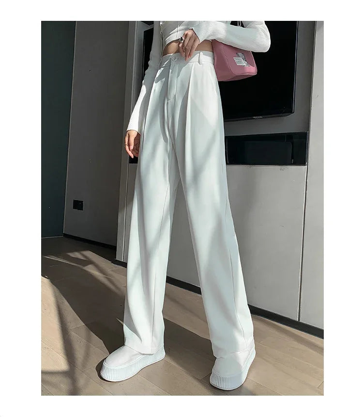 Casual High Waist Loose Wide Leg Pants for Women Spring Autumn New Female Floor-Length White Suits Pants Ladies Long Trousers