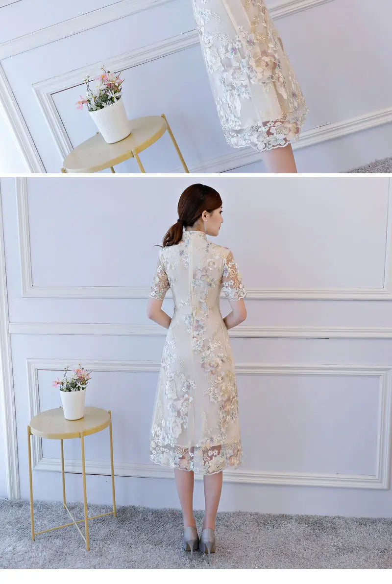 Chinese Cheongsam Traditional Wedding Qipao Woman Embroidery Elegant Daily Dress Female Embroidered Cheongsam Party Clothing - Seprincess