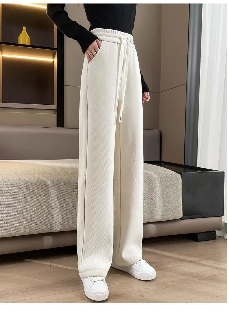 Women's Narrow-Legged Fleece-Lined Bell Bottoms Casual Straight-Leg Pants Trendy Autumn Winter 2023 Slimming Draped Cotton Velve