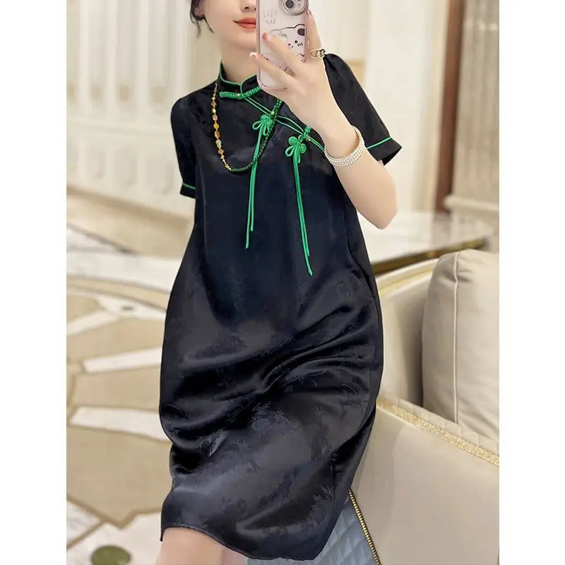 2024 new chinese style traditional cheongsam dress women sexy improved casual daily qipao dress lady satin style qipao dress - Seprincess