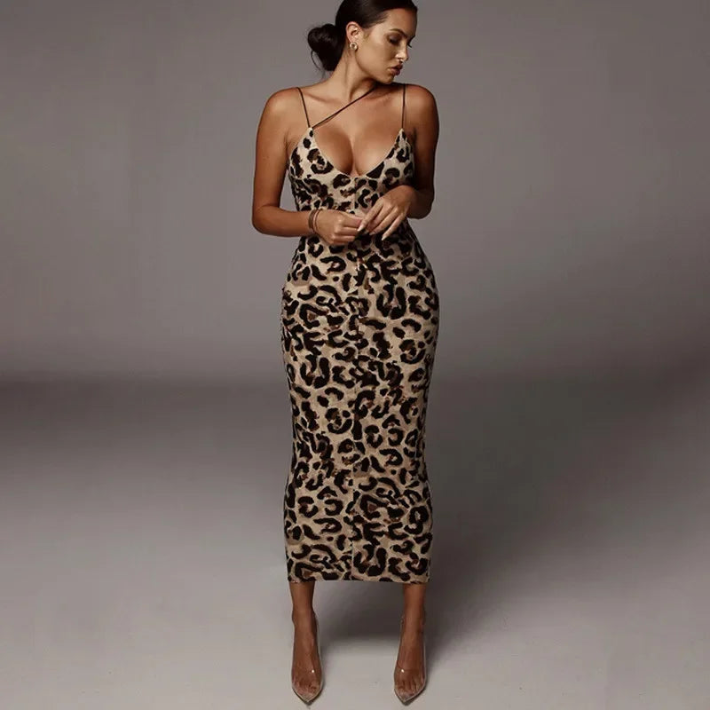 Sexy Women's Leopard Snake Print Dress Fashion Ladies Long Maxi Dress Party Bodycon Occasion Dresses Evening Sundress - Seprincess