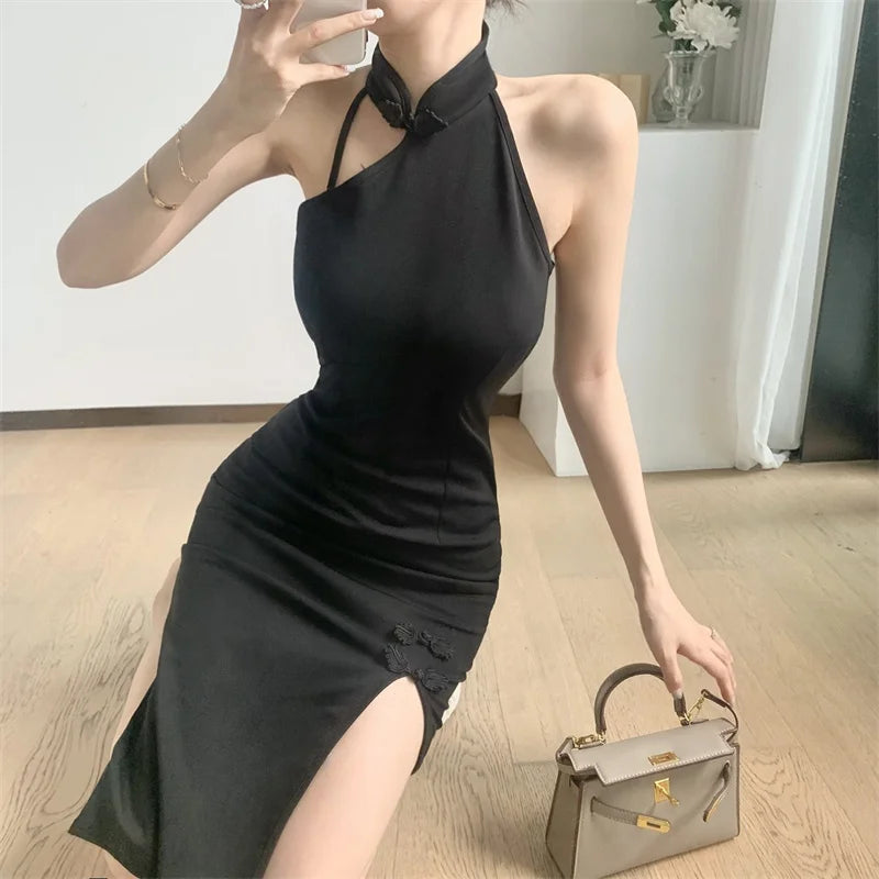 Vintage Sexy Sleeveless Female Qipao Classic Elegant Mandarin Collar Long Cheongsam Sexy Slim Split Chinese Dress Vestidos - Seprincess