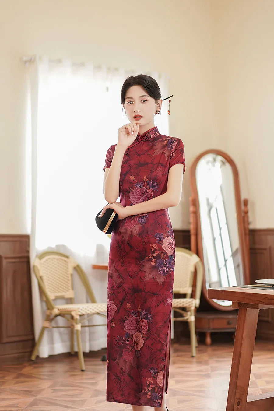 Large Size 4Xl 4Xl 5Xl Chinese Qipao Cheongsam Woman Chinese Traditional Dress Floral Print Slitting Hem Bodycon Sexy Vestidos - Seprincess