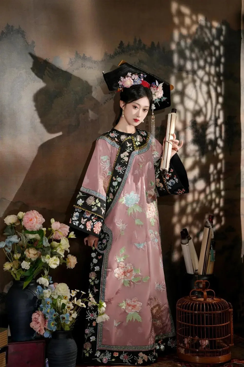 4 Colors Autumn Late Qing Dynasty Clothing Qipao Chinese Traditional Dress for Women Hanfu Exquisite Embroidered Long Cheongsam - Seprincess