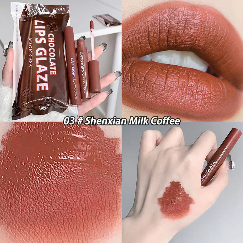 Chocolate Lip Glaze Set Velvet Matte Not Fade Long lasting Rich Cream Lipstick Milk Coffee Lip Color Women Makeup Lip Tint - Seprincess