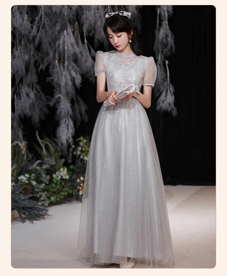 Temperament grey bridesmaid dress 4 Styles Applique Sisters Group Graduation Evening Dresses Simple Wedding Female Guest Dress