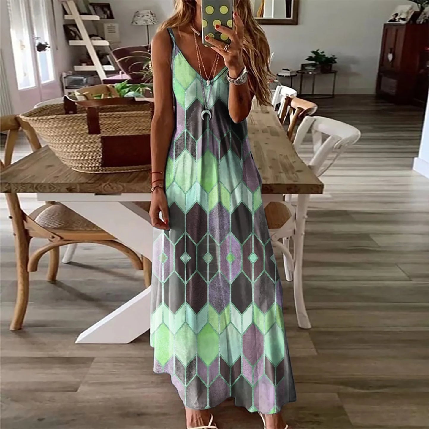 2024Women's Summer Casual Printed Camisole Vest Dress Long Dress - Seprincess