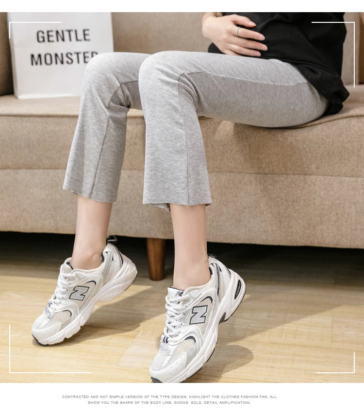 Spring Pregnant Woman Ankle-Length Pants Cotton Stretch Outside Wear Casual Maternity Boot Cut Thin Pregnancy Flare Trousers