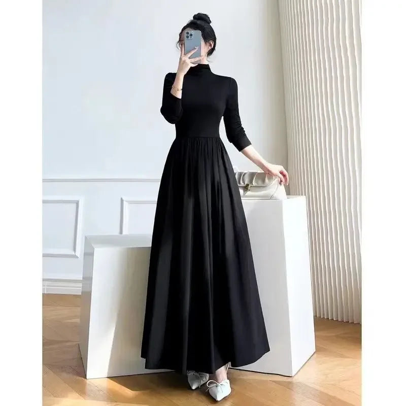 2024 New Slim Long Sleeve Elegant Dress Autumn Winter Thin Casual Temperament Pullovers Women's Clothing Office Lady Simplicity - Seprincess