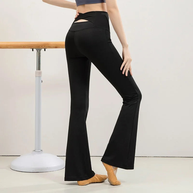 PofyBofy Crossover Widen Waistband Bell Bottoms Elastic High Waist Legging Sport Flared Pant Pilates Workout Yoga Women Trousers