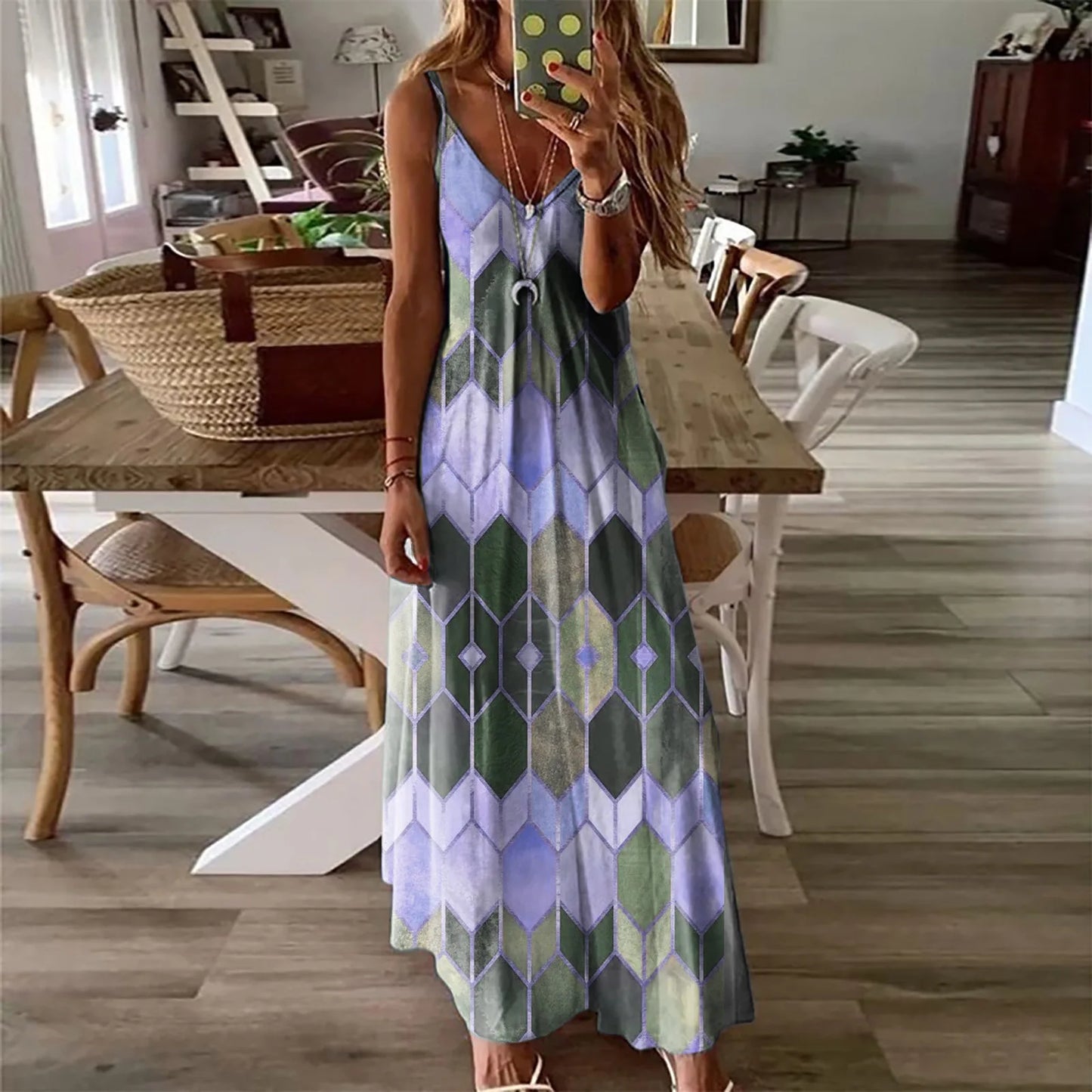 2024Women's Summer Casual Printed Camisole Vest Dress Long Dress - Seprincess