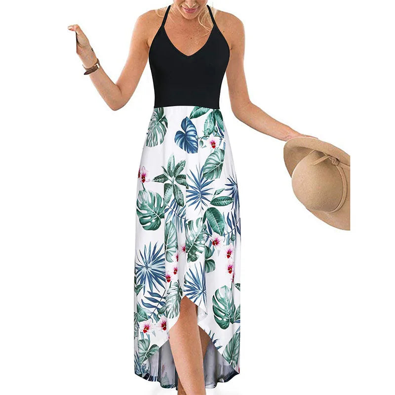 Casual Printed Summer Long Dresses For Women 2023 Elegant Pretty Slim Women's Sexy Backless Dresses Vintage Female Clothing - Seprincess