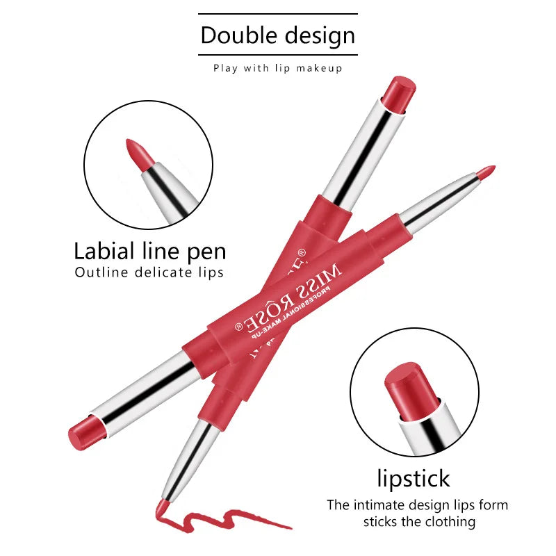 Miss Rose Double-end Lipstick Lipgloss Pencil Makeup Long Lasting Tint Sexy Red Lip Stick Beauty Matte Lip Gloss Pen Cosmetic - Seprincess