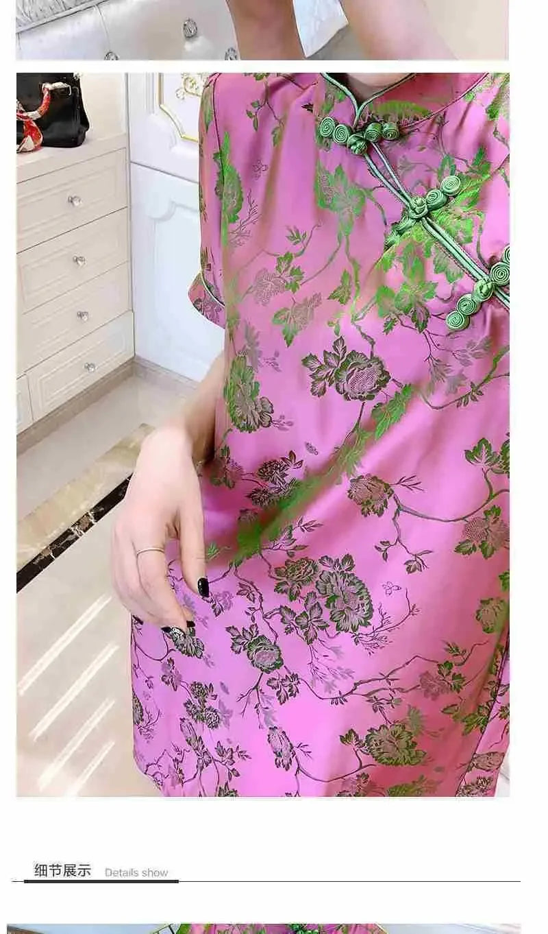 2023 New Improved Flower Printed Chinese Qipao Dress Spring Summer Short Sleeve Stand Collar Women Retro Fashion Cheongsam - Seprincess