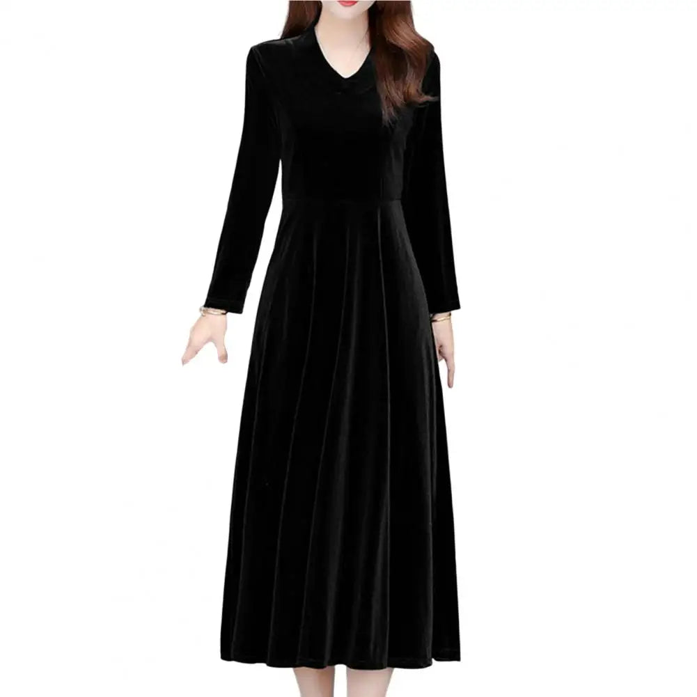 2023 Spring Vintage Women Midi Party Dress Long Sleeve Burgundy Black Velvet Dress 3XL 4XL 5XL 6XL - Seprincess