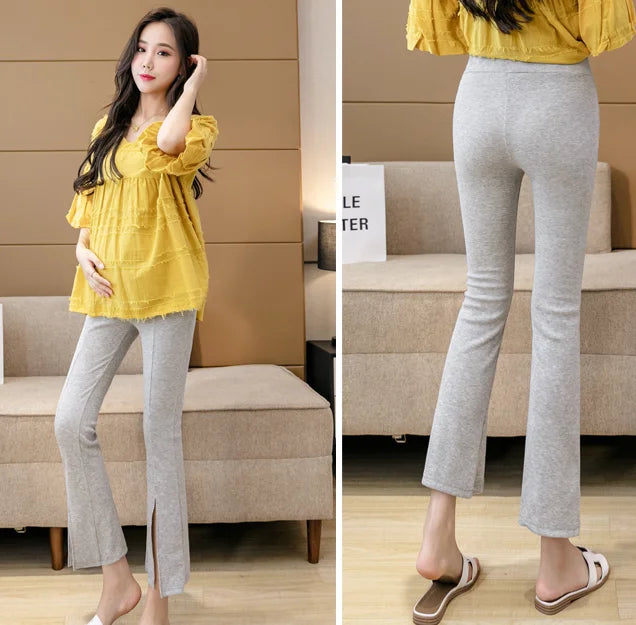 Spring Pregnant Woman Ankle-Length Pants Cotton Stretch Outside Wear Casual Maternity Boot Cut Thin Pregnancy Flare Trousers