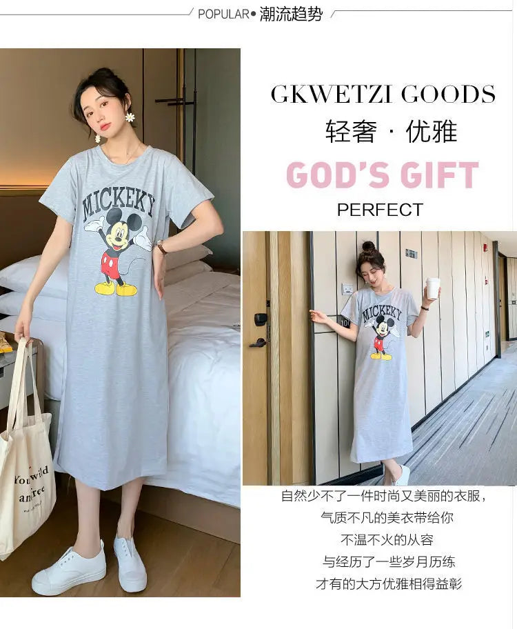 Disney Dongdaemun Maternity Dress Short Sleeve T-shirt Skirt 2022 Summer Cartoon Mickey Printed Summer Dress Fashion - Seprincess