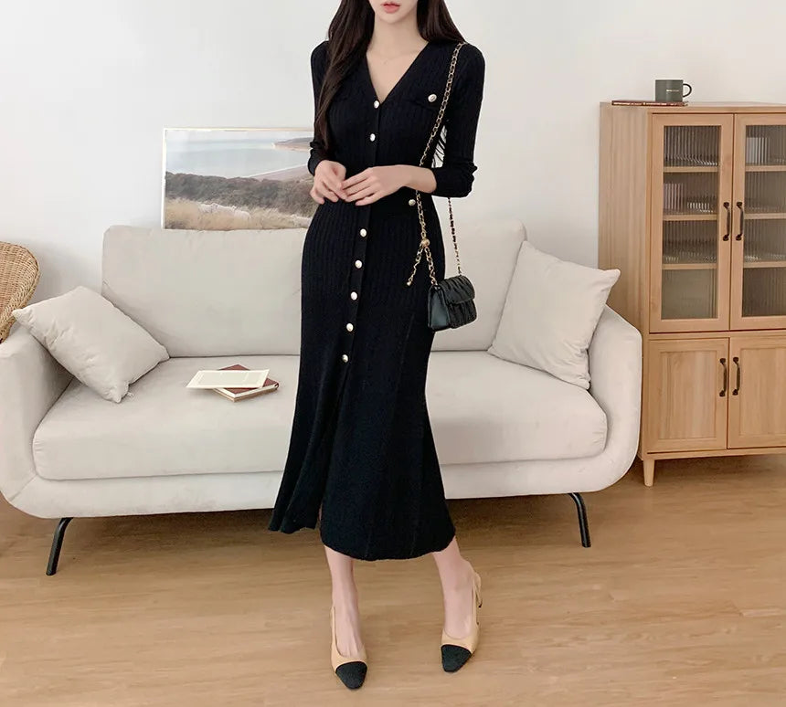 Summer Midi Dress Women Knitted Black Bodycon Korea Style Ruffle Ladies Dresses Elegant Fashion Casual Woman Dress 2024 - Seprincess