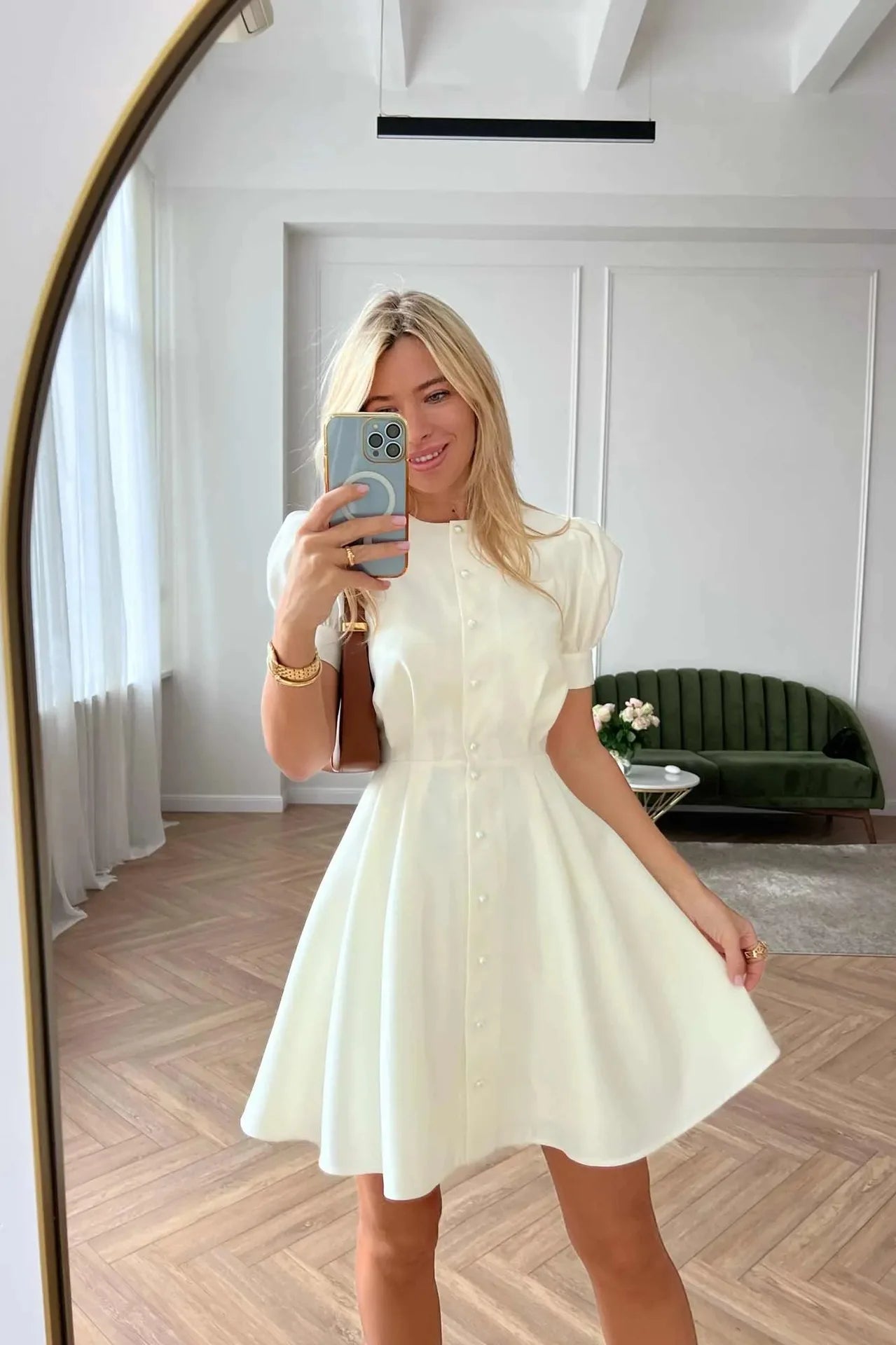 White Mini Dresses Women Puff Sleeve Sweet Simple Classic Fashion Buttons Princess Casual Summer Harajuku dresses for women's - Seprincess