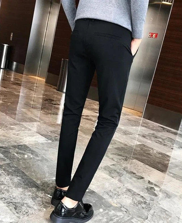 Elastic Business Tressed Male Suit Trousers 9 Cropped Fluid Stretch Social Tailoring Men's Summer Pants Draped Slim Fit Fabric