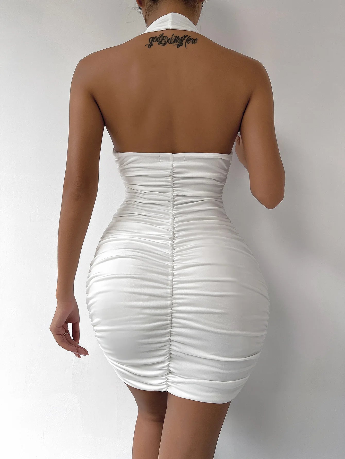 Sexy Deep V Evening Party Sleeveless Backlss Dress 2024 Summer Short White Halter  Dresses Women Tight Club Mini Dress Clubwear - Seprincess