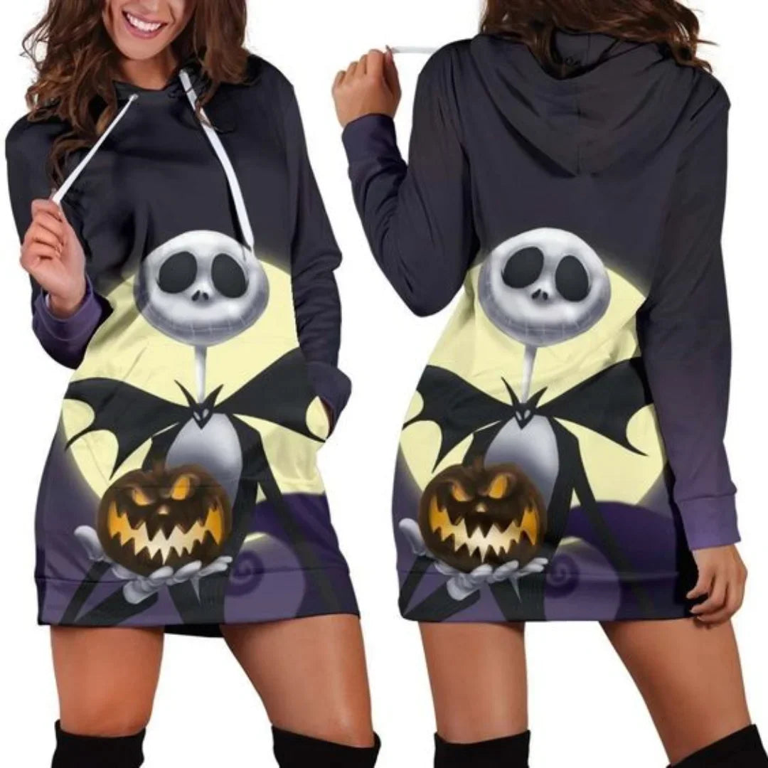 Jack Skellington Hoodie Dress Sweater Fashion Disney Dress Sweatshirt Dress 3d Allover Printed Hoodie for Women - Seprincess