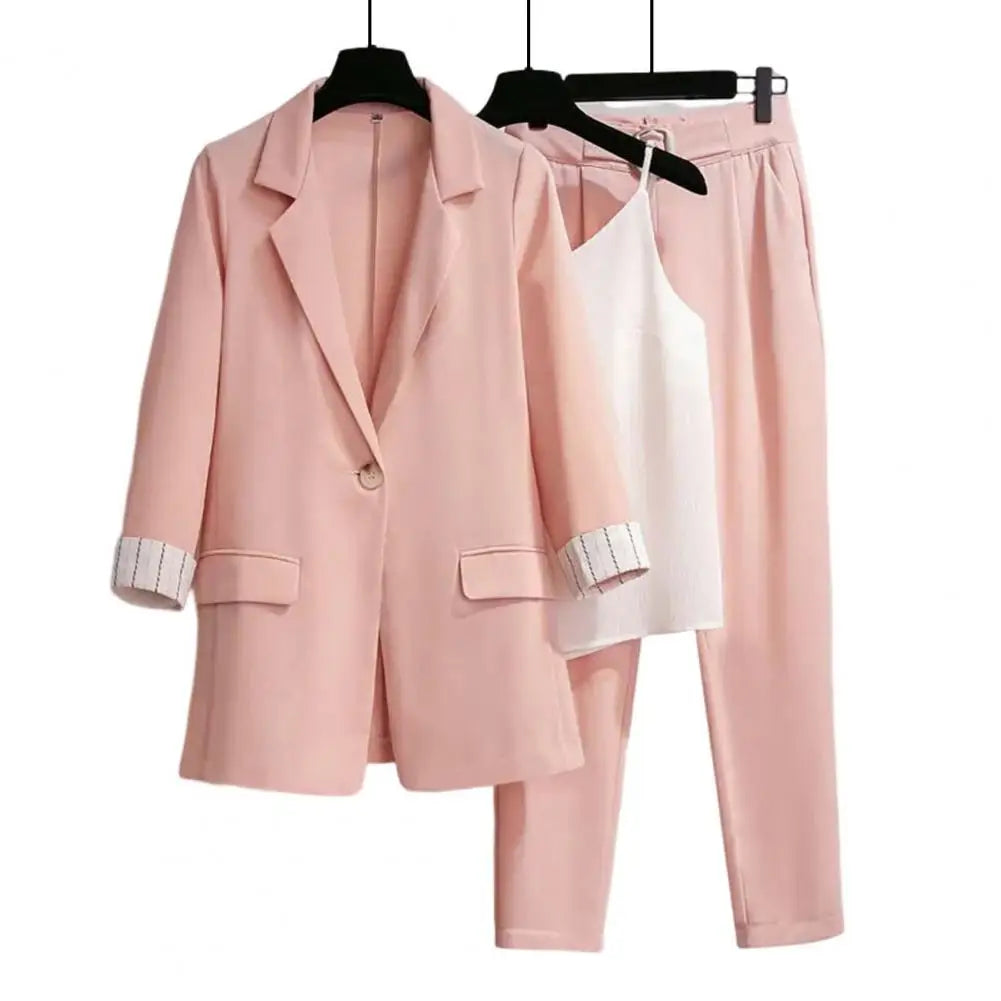 Chic Lady Business Outfit Three Piece Set Blazer Suit Pants Vest Set OL Style Notch Collar Women Business Outfit Commute - Seprincess