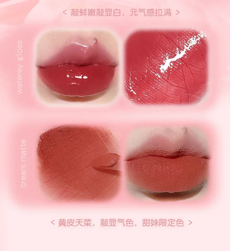 GOGO TALES Double Lip Gloss Mirror Finish Nude Color Korean Lipstick Matte Non-Sticky Lip Mud Long-Lasting Vegan Makeup - Seprincess