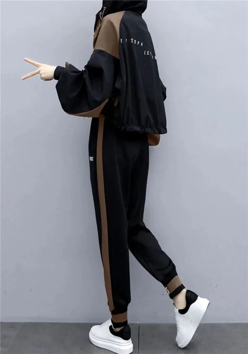 Women's Tracksuit Korean Elegant Hoodie Zipper Jacket Coat Sport Pants Two Piece Suit 2024 Spring Autumn New in Matching Set - Seprincess