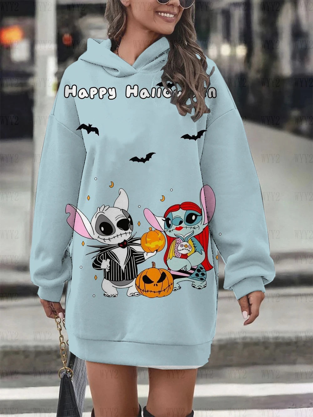 Autumn and Winter New Women's Party Dresses Stitch Women's Hooded Sweater Pullover Printed Long Sleeve Sweatshirt Sweater Dress - Seprincess