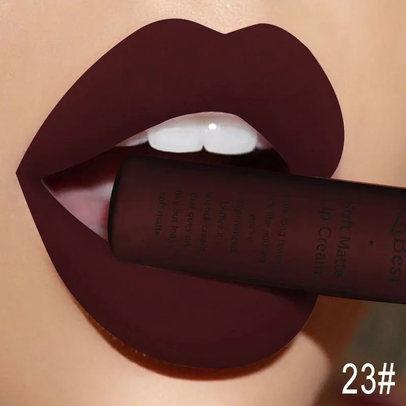 New Velvet Matte Lip Gloss Sexy Dark Red Moisturizing Liquid Lipstick Waterproof Long Lasting Non-stick Cup Lips Pigments Makeup - Seprincess