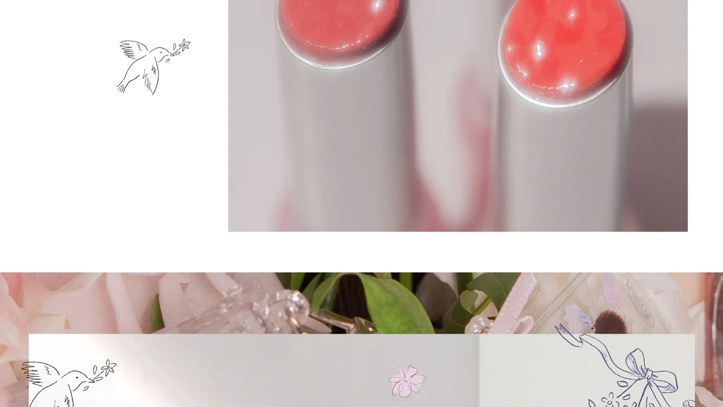 FLORTTE Lipstick Blooming Lovely Series Mirror Water Lip Glaze  Not Easy to Stick Cup Solid Lip Balm Cute Girls Makeup