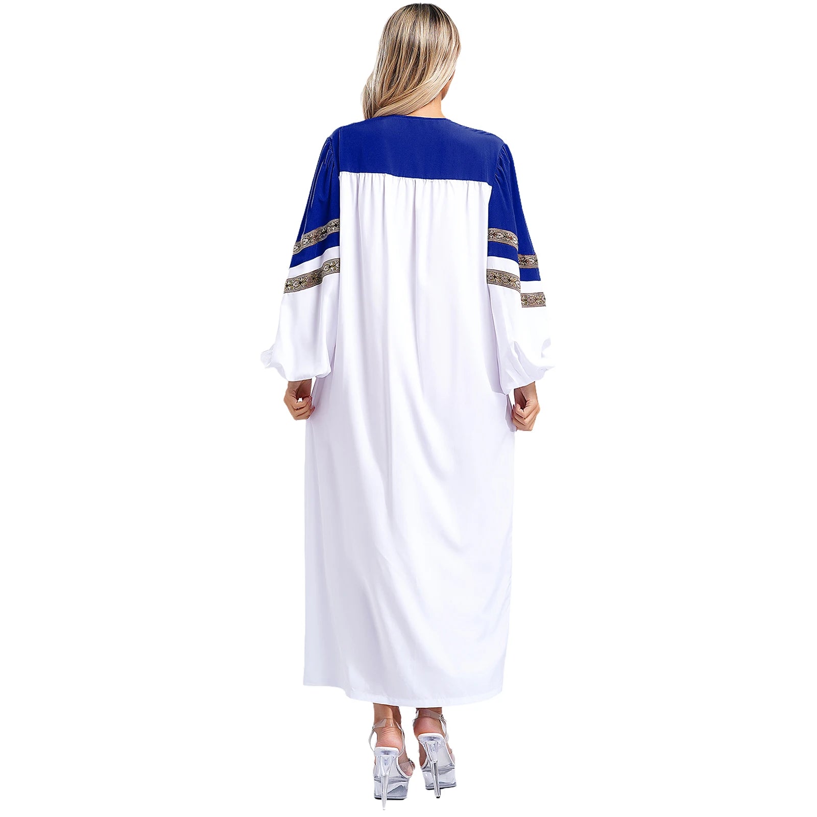 Womens Mens Church Choir Robe Halloween Cosplay Theme Party Costume V-Neck Embroidered Stripes Long Sleeve Zipper Clergy Gown - Seprincess