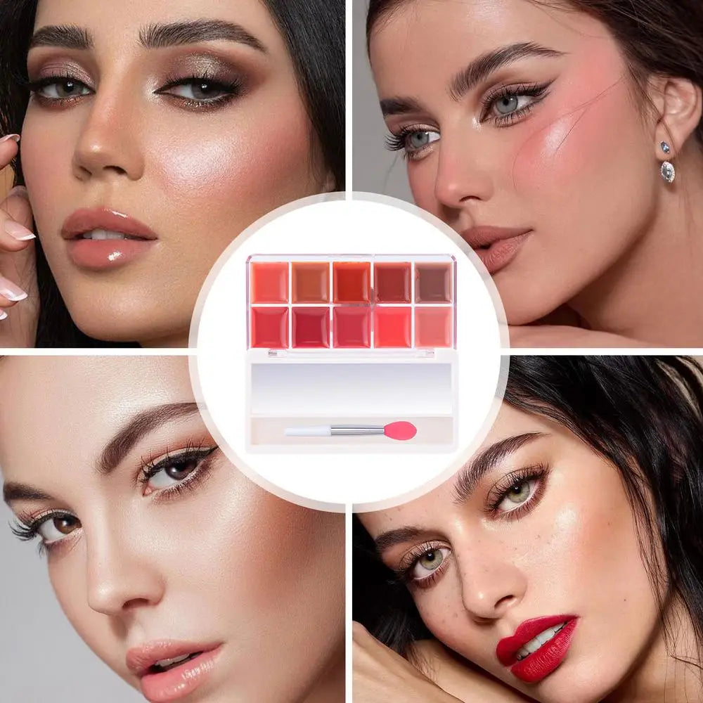 Lip Gloss Palette 10 Colors Jelly Lip Cream Palette Smooth Lip Glosses Tonedd Lip Frozenn Plate Red Lip Glaze Palette Lipstick - Seprincess