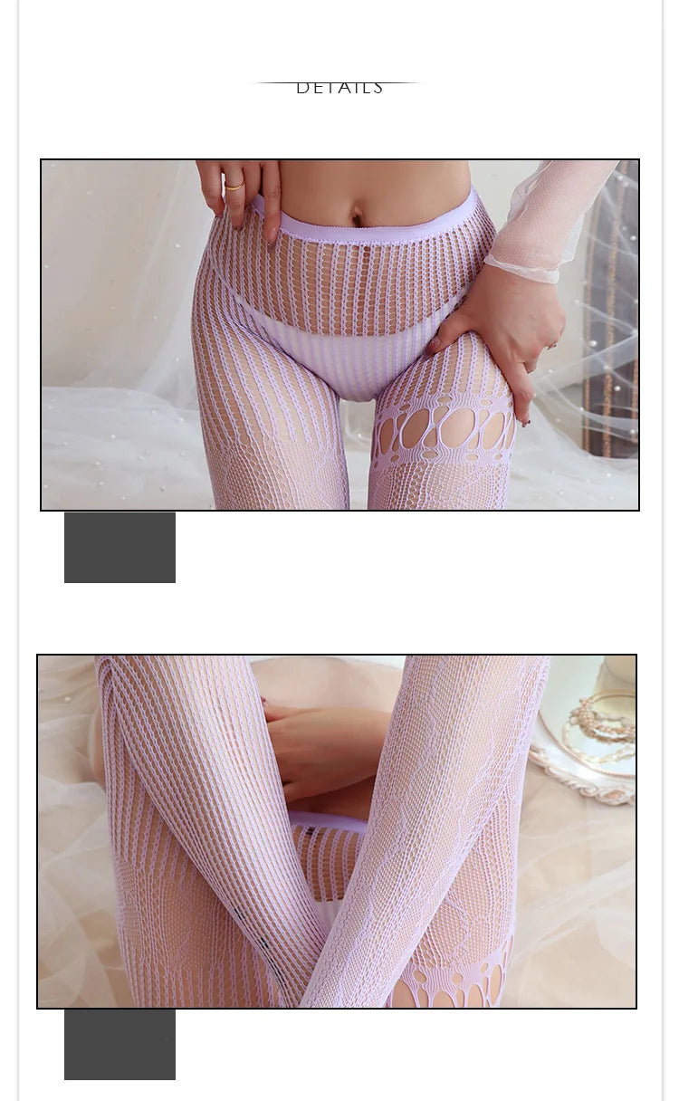 Tight perspective vertical and horizontal pantyhose with hollow and sexy design Halloween costume lady fancy underwear Sex shop - Seprincess