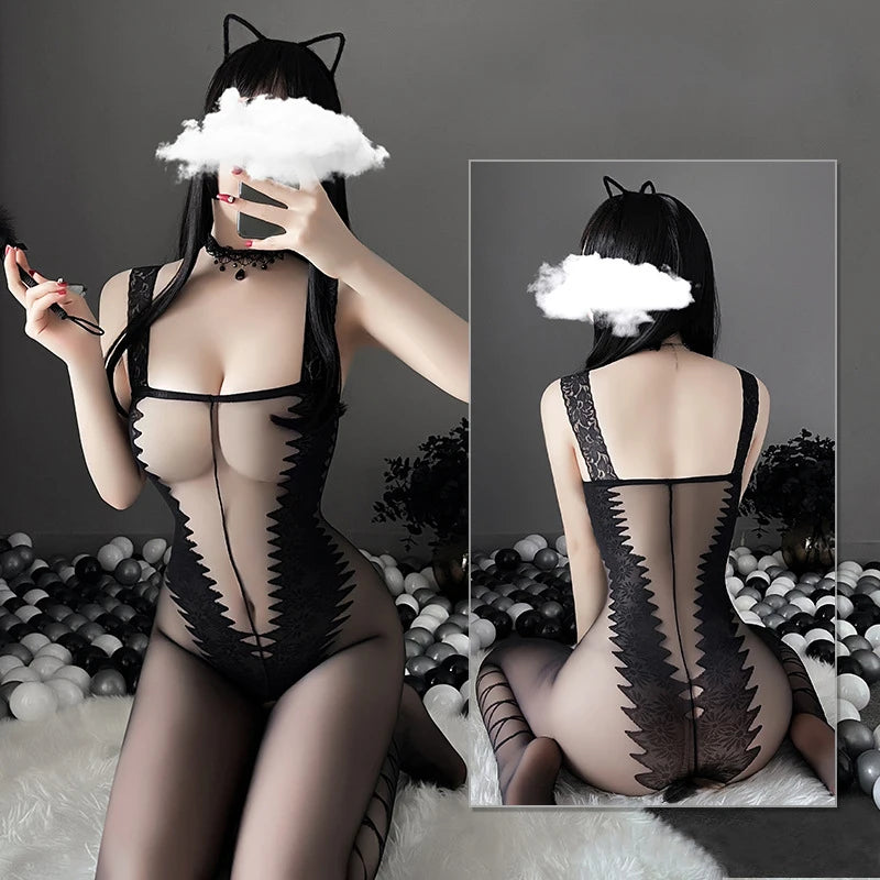 Tights Silk Body Stockings Female Erotic Lingerie Women Sexy Open Crotch Underwear Thin Transparent Bodysuit Cosplay Costumes