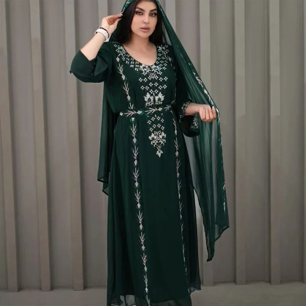 Elegant Middle East Muslim Hijab Abaya Dress for Women Eid Arabic Party Islamic Turkey Dresses Moroccan Caftan Robe - Seprincess